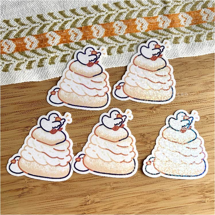 Duckie with a Semla - Duck Holographic Die Cut Sticker - Duck Stickers, Cute Stationary, Journal Sticker, Deco Sticker