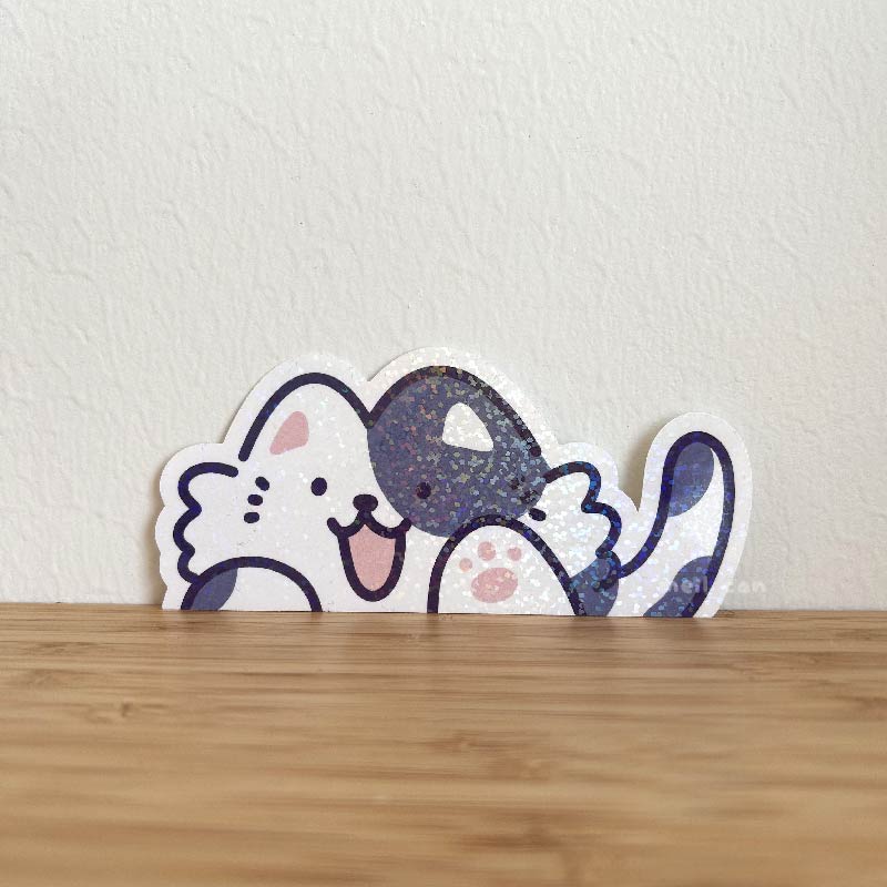 "Kitten Saying Hi" Cat Car Decal Peeker Sticker | Die Cut Holographic Stickers