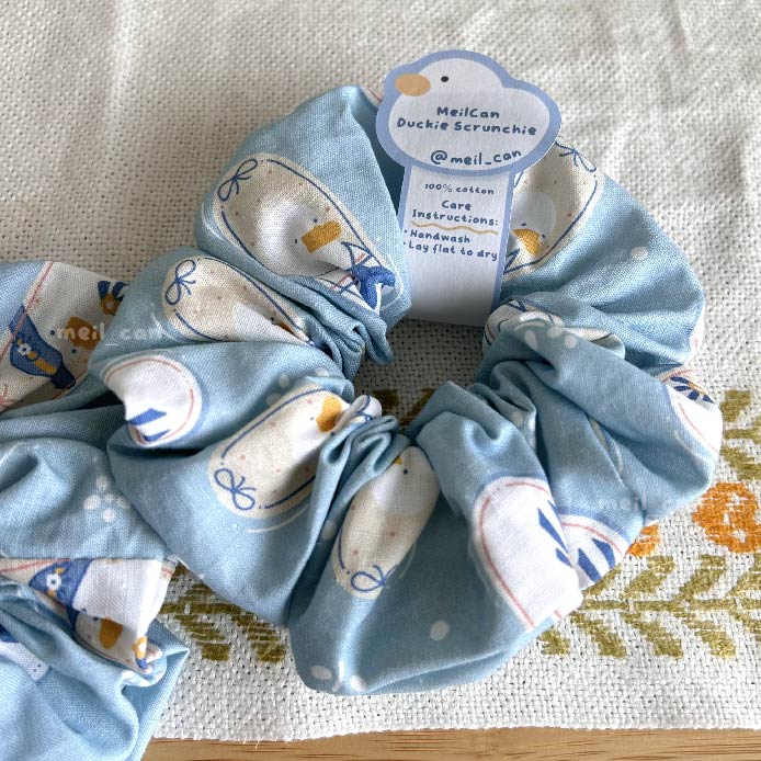 *UPDATED* Ms. & Mr. Duckies Blue Original Illustrated Scrunchie | Duck Handmade Scrunchie