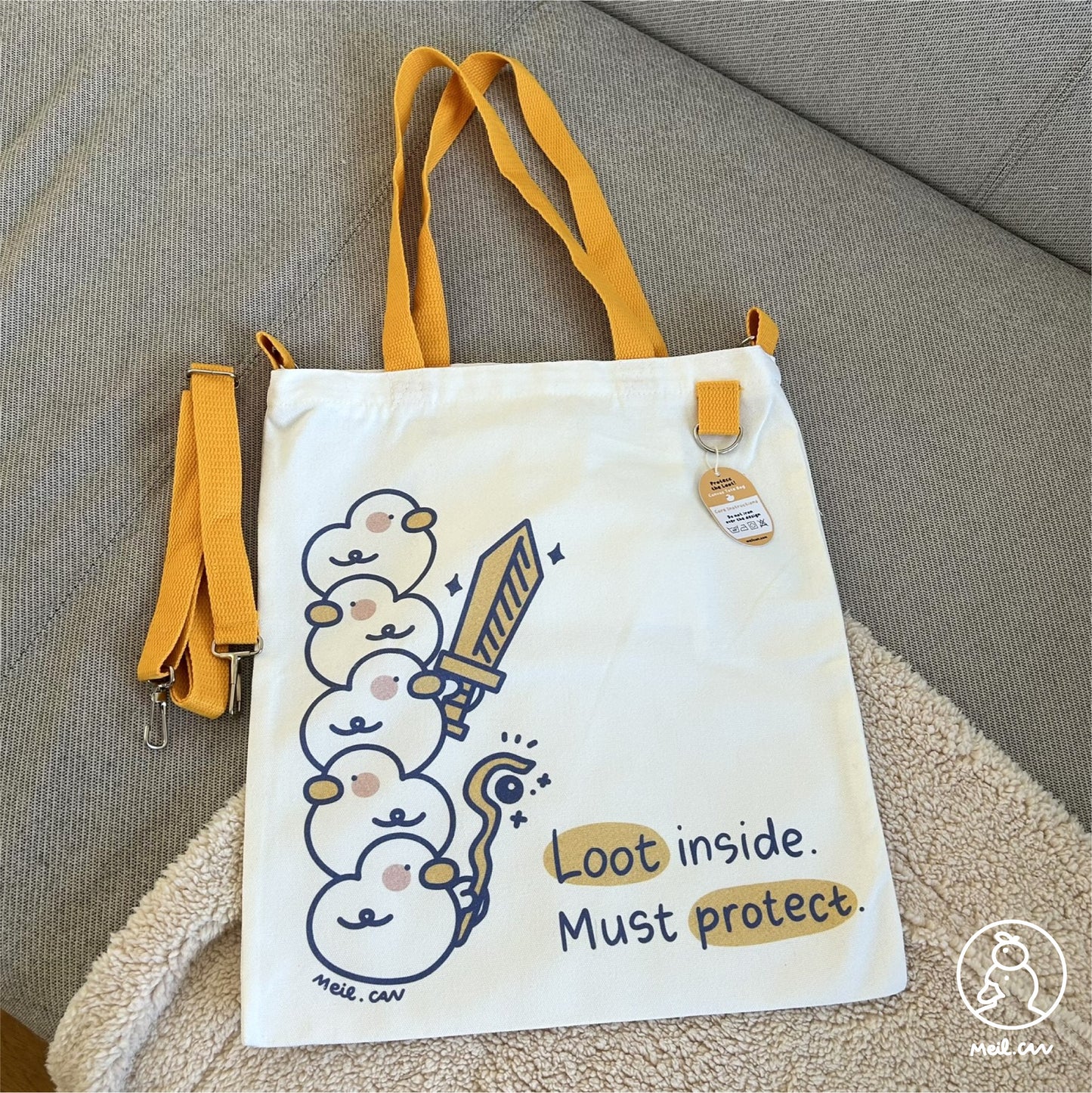 Loot Inside. Must Protect! Duck with Sword & Staff Canvas Tote Bag - Cute RPG Duck Tote Bag