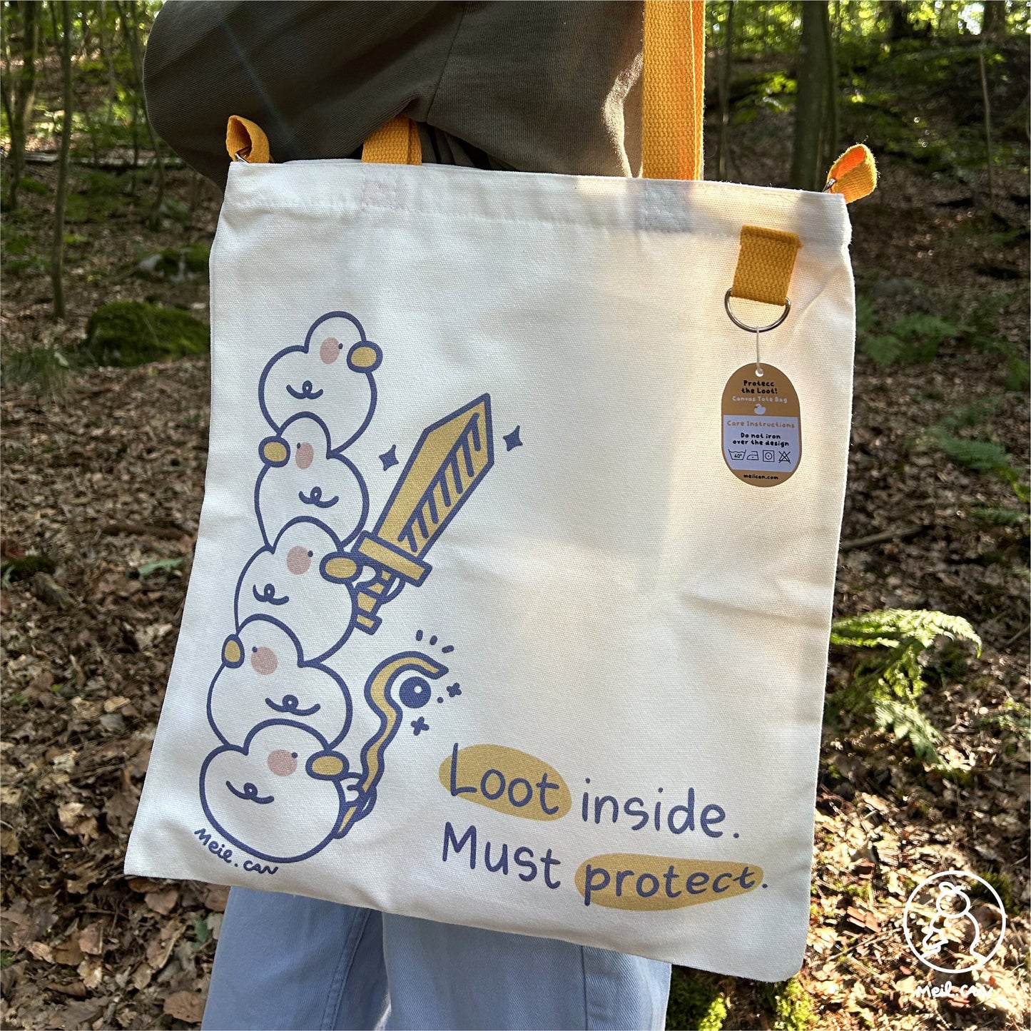 Loot Inside. Must Protect! Duck with Sword & Staff Canvas Tote Bag - Cute RPG Duck Tote Bag