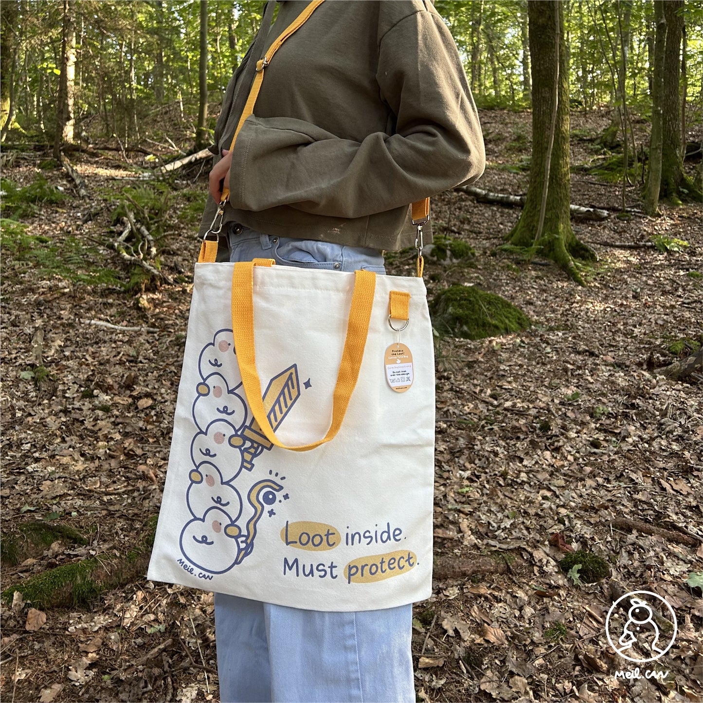Loot Inside. Must Protect! Duck with Sword & Staff Canvas Tote Bag - Cute RPG Duck Tote Bag