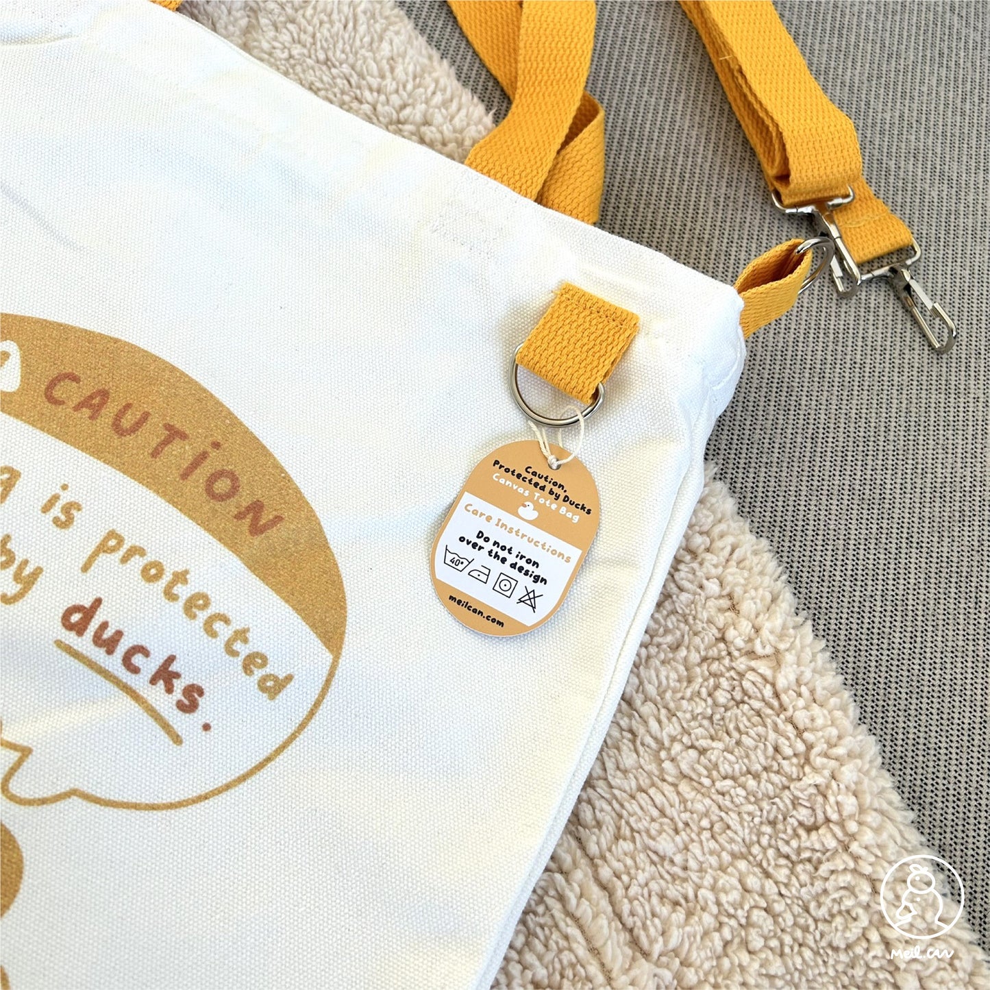 Caution, Protected By Ducks Canvas Tote Bag - Cute RPG Duck Tote Bag