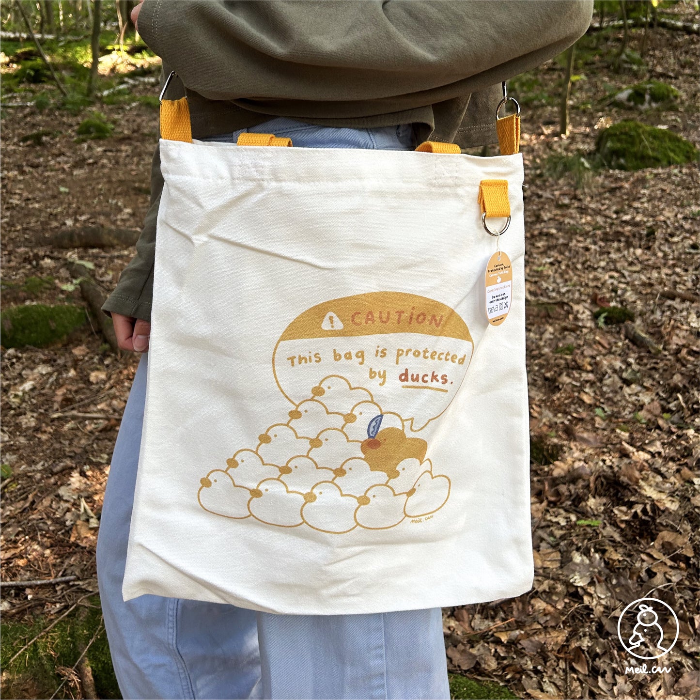 Caution, Protected By Ducks Canvas Tote Bag - Cute RPG Duck Tote Bag