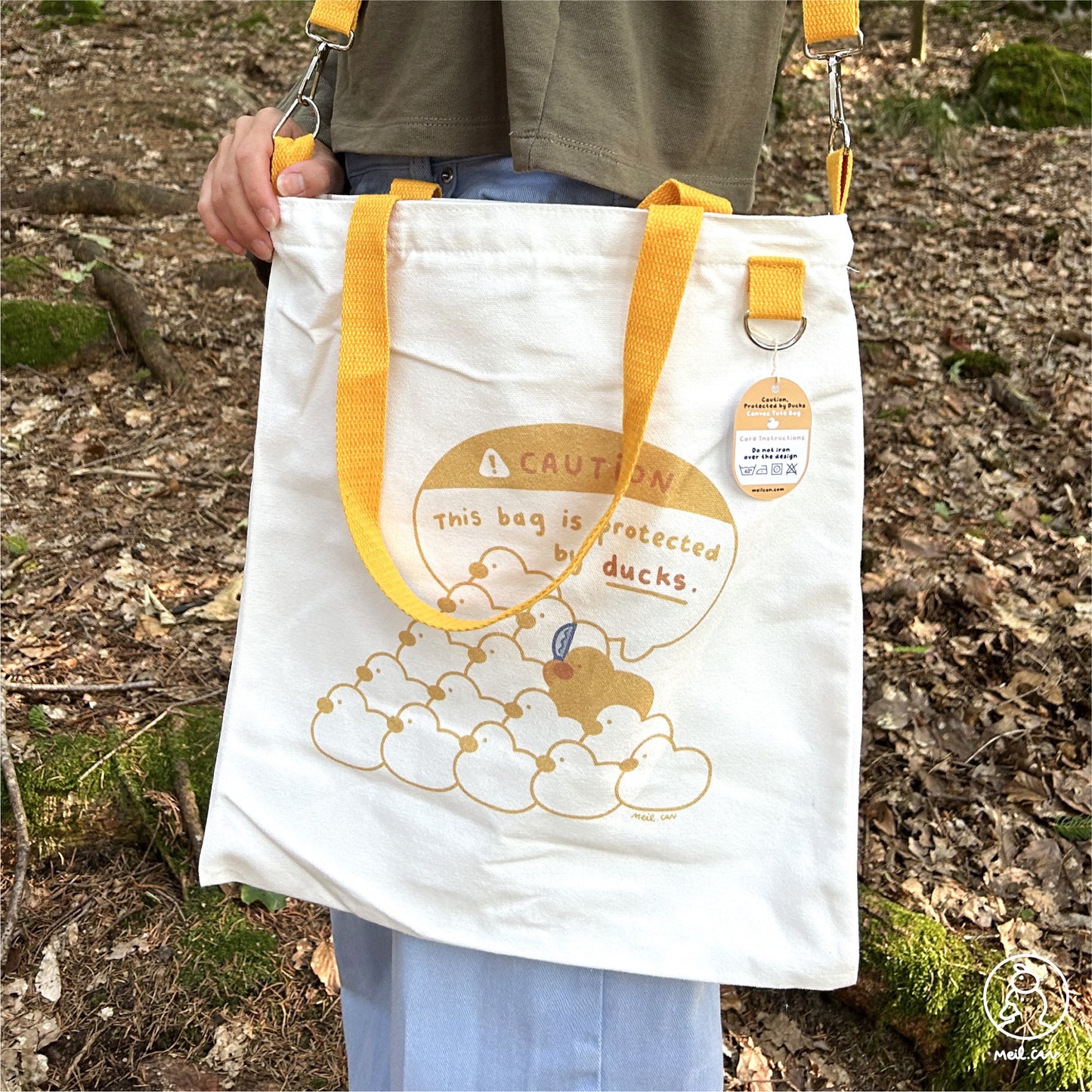 Caution, Protected By Ducks Canvas Tote Bag - Cute RPG Duck Tote Bag