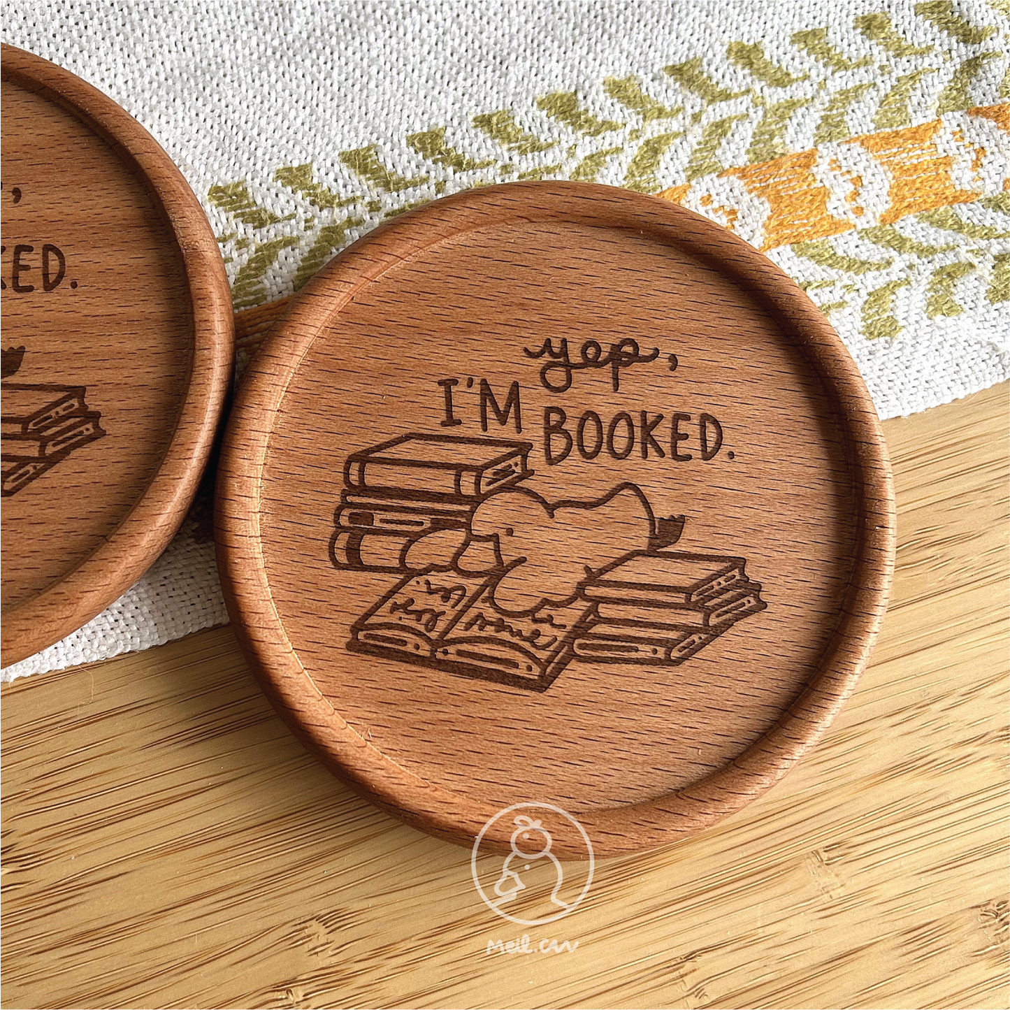 I'm Booked | Bookish - Book Lover Engraved Wooden Coaster *UPDATED