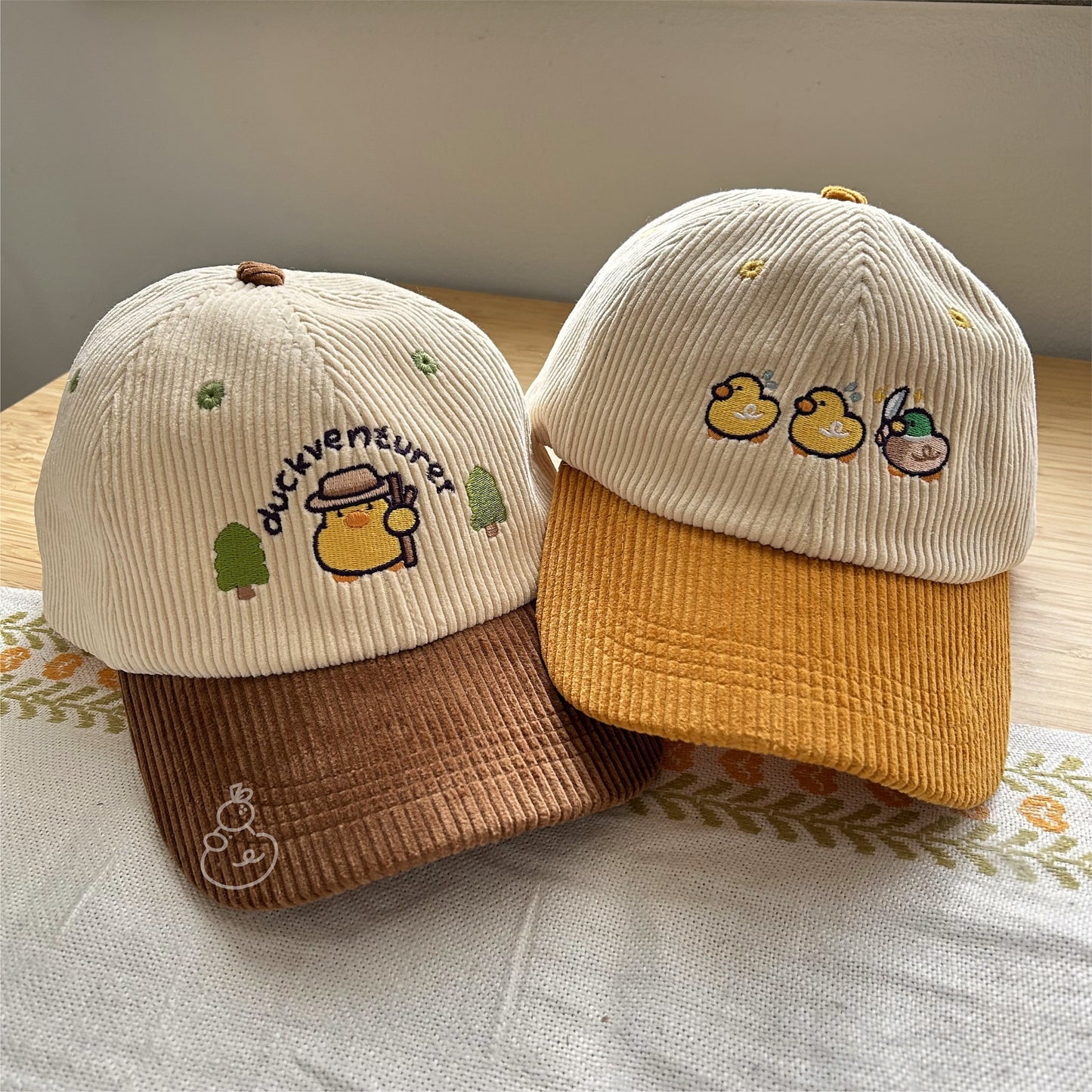 Two-Tone Corduroy Embroidered Hat - Chasing My Ducks