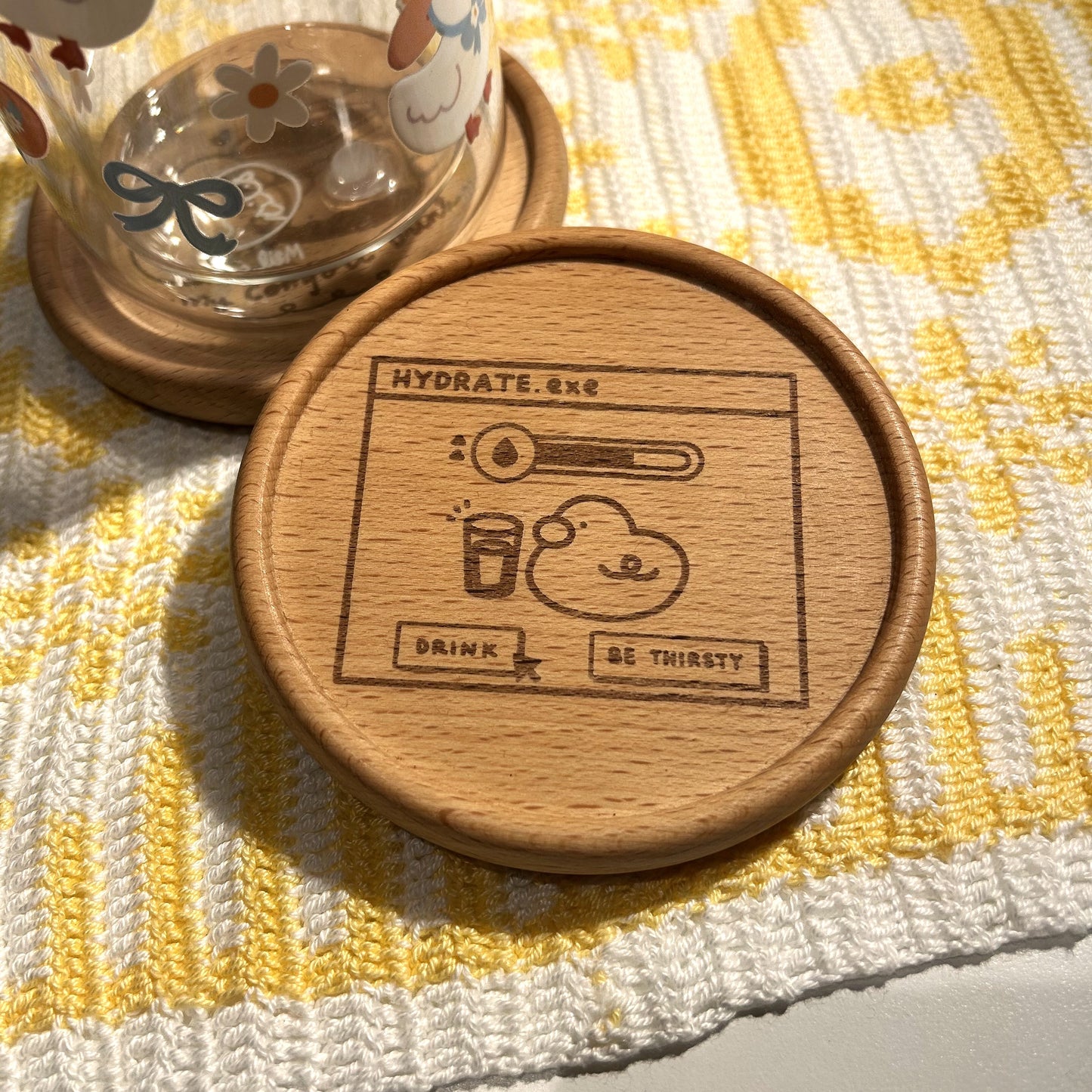 Hydrate.exe | PC Themed Engraved Wooden Coaster *UPDATED