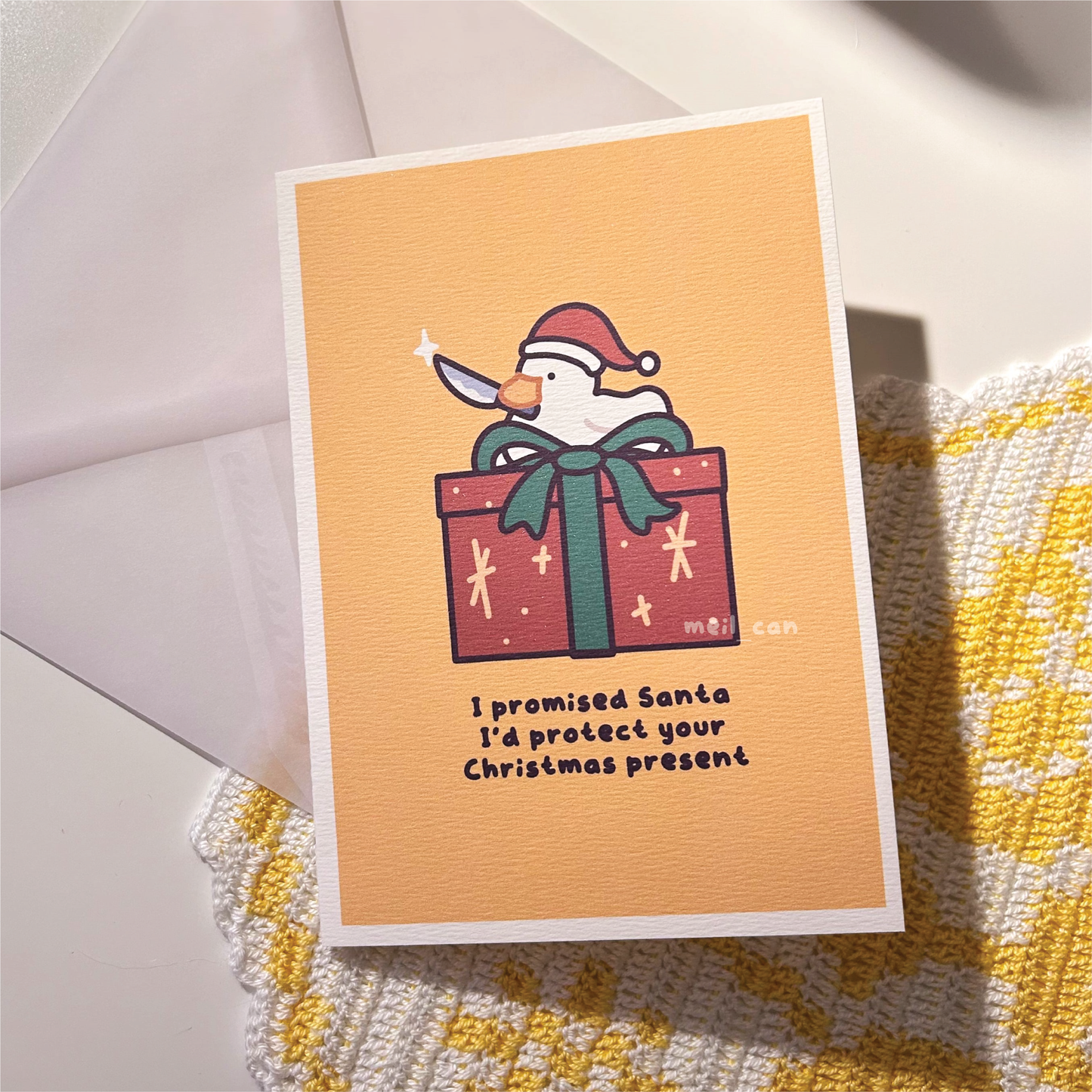 Duckie Promised Santa He'd Protect Your Gift - Duck Christmas Card - Greeting Card