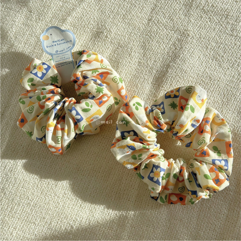 Cozy Tiles Duckies Original Illustrated Scrunchie | Duck Handmade Scrunchie