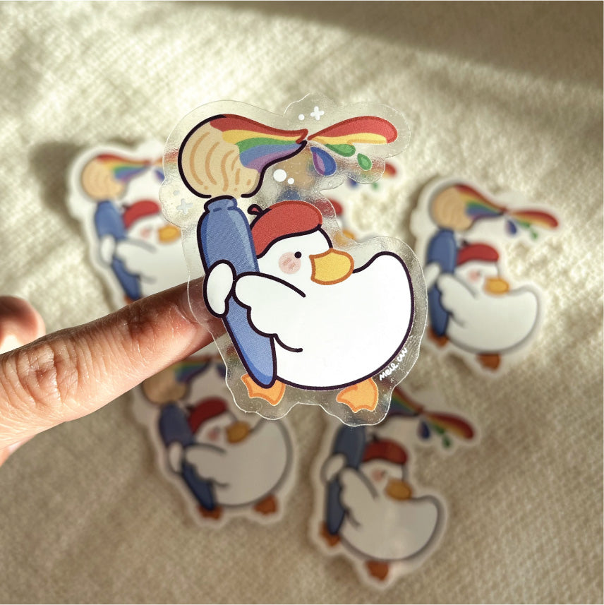 Artist Duckie - Transparent Clear Die Cut Sticker - Duck Stickers