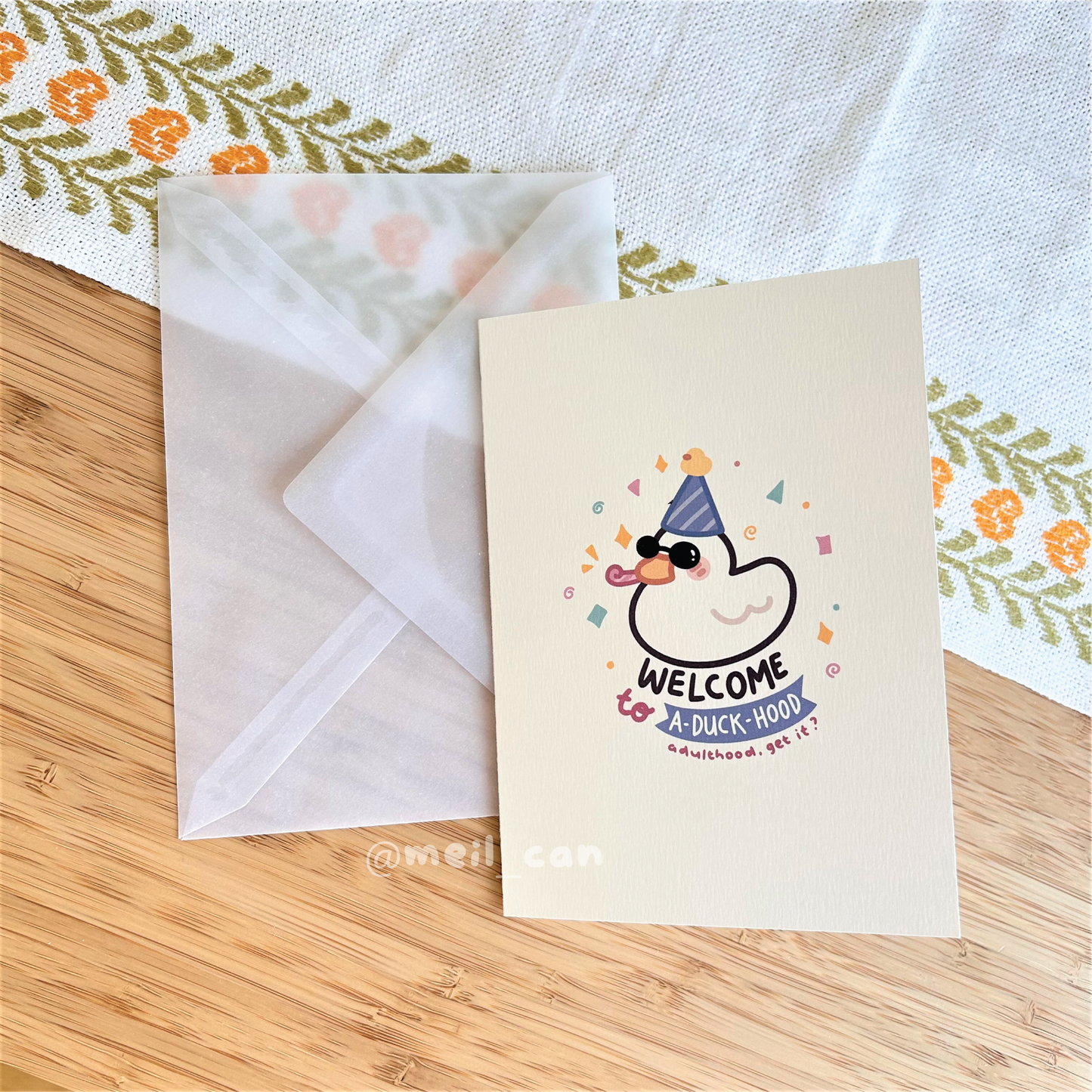 Welcome to A-Duck-Hood (White) - Duck Birthday Card - Greeting Card