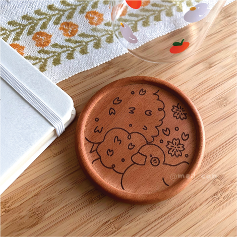 Duckie Under Sakura Tree | Engraved Wooden Coaster *UPDATED