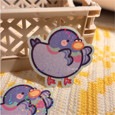 Mini Pigeon Holographic Die Cut Sticker | Cute Bird Sticker