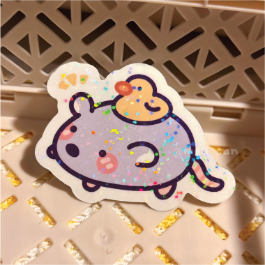 Cute Little Mouse with Little Duckling Holographic Die Cut Sticker | Cute Animal Sticker