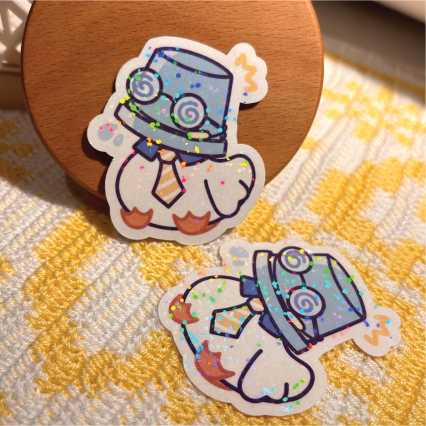 Duckie With Bucket As a Hat Holographic Die Cut Sticker | Cute Duck Sticker