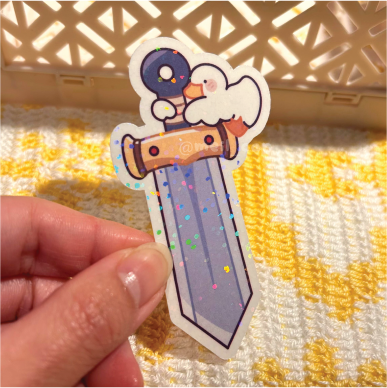 Duckie Wielding a Great Sword Holographic Die Cut Sticker | Cute Duck Sticker