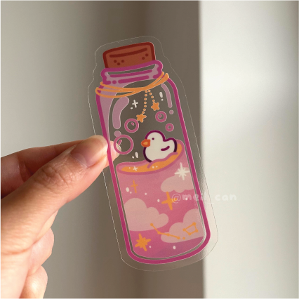 Cloudy Pink Bottle - Transparent Clear Die Cut Sticker - Duck Stickers