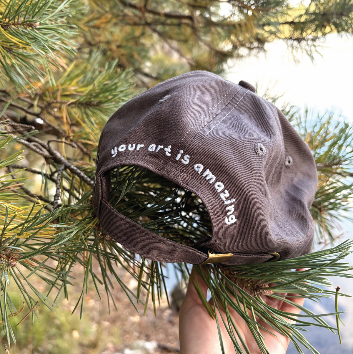 Cotton Embroidered Hat - The Artist Alley Cap - Dark Grey Cotton Hat