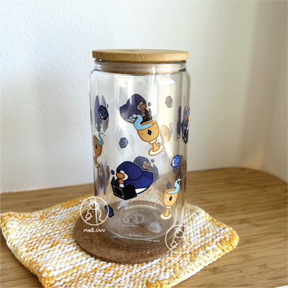 Duckgeon Master | Cute Double Walled Glass Cup with Bamboo Lid and Glass Straw *NEW UPGRADE