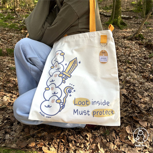 Loot Inside. Must Protect! Duck with Sword & Staff Canvas Tote Bag - Cute RPG Duck Tote Bag