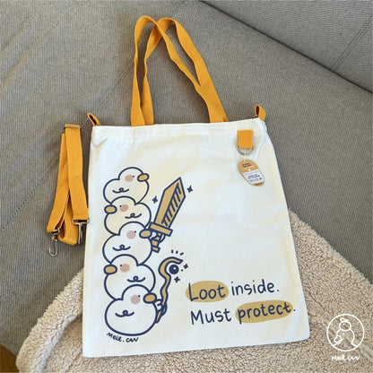 Loot Inside. Must Protect! Duck with Sword & Staff Canvas Tote Bag - Cute RPG Duck Tote Bag