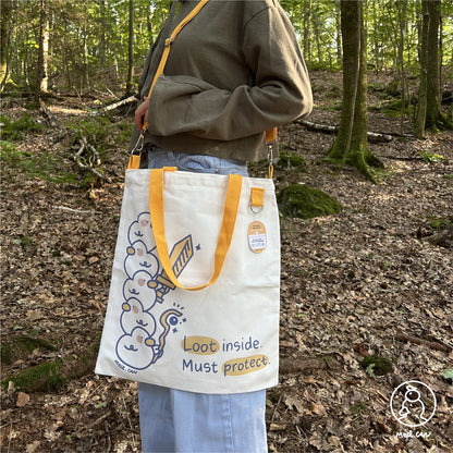 Loot Inside. Must Protect! Duck with Sword & Staff Canvas Tote Bag - Cute RPG Duck Tote Bag
