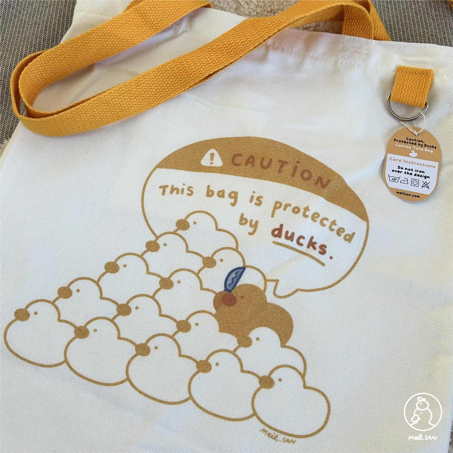 Caution, Protected By Ducks Canvas Tote Bag - Cute RPG Duck Tote Bag