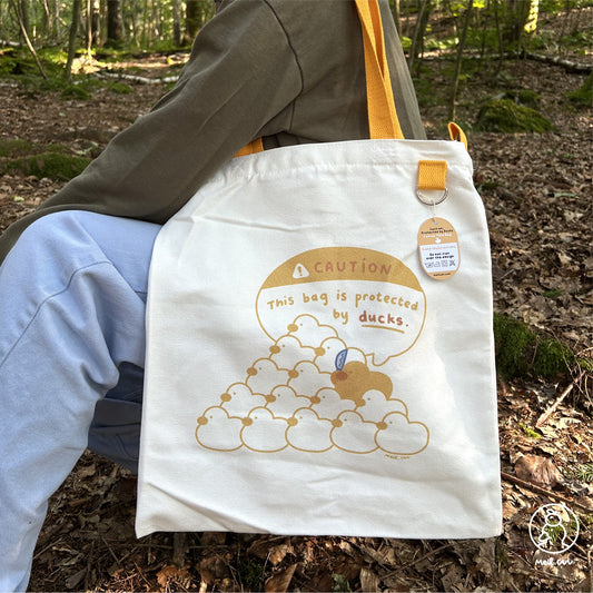 Caution, Protected By Ducks Canvas Tote Bag - Cute RPG Duck Tote Bag