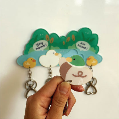 Magnetic Acrylic House Key Holder "The Ducks Family" - 4 Ducks (2 Ducks + 2 Ducklings)