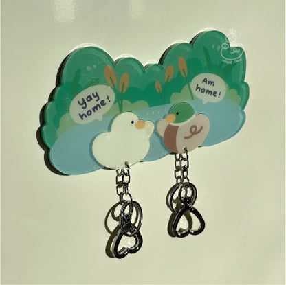 Magnetic Acrylic House Key Holder "The Ducks Family" - 2 Ducks
