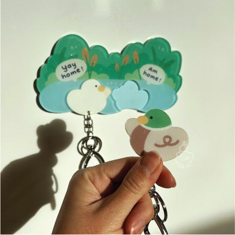 Magnetic Acrylic House Key Holder "The Ducks Family" - 2 Ducks