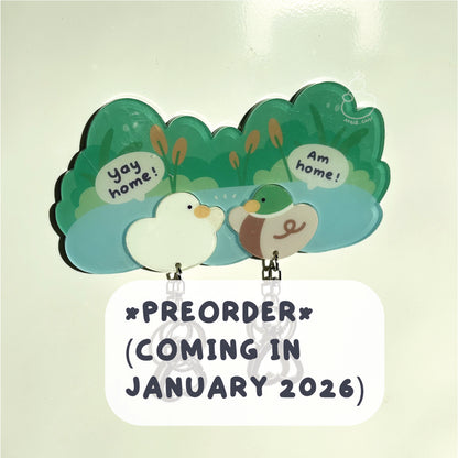 Magnetic Acrylic House Key Holder "The Ducks Family" - 2 Ducks