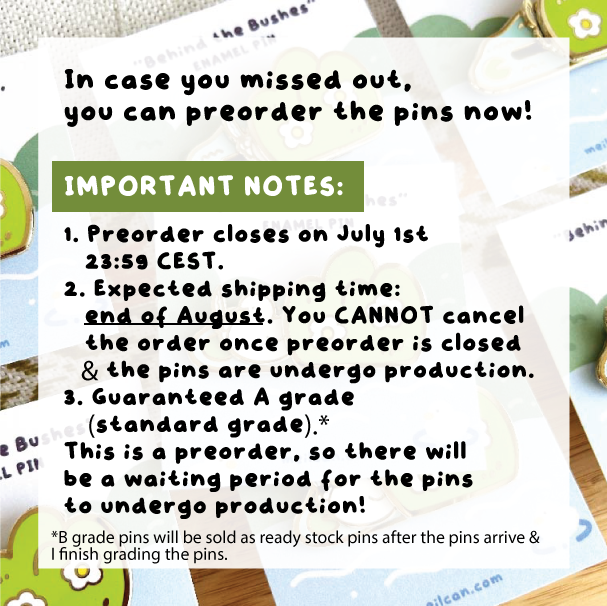 "Behind the Bushes" Sliding Enamel Pin *2ND ROUND OF PREORDER* | Estimate shipping date & restock coming: end of August l