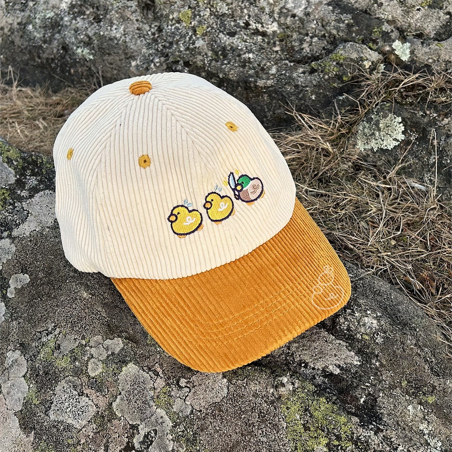 Two-Tone Corduroy Embroidered Hat - Chasing My Ducks