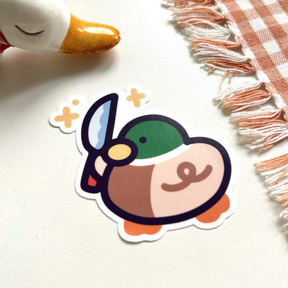 Mallard Duck with a Knife - Matte Duck Die Cut Sticker | Cute Sticker