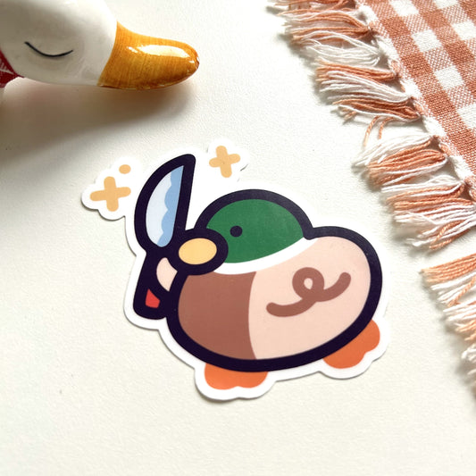 Mallard Duck with a Knife - Matte Duck Die Cut Sticker | Cute Sticker