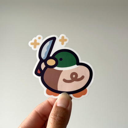 Mallard Duck with a Knife - Matte Duck Die Cut Sticker | Cute Sticker