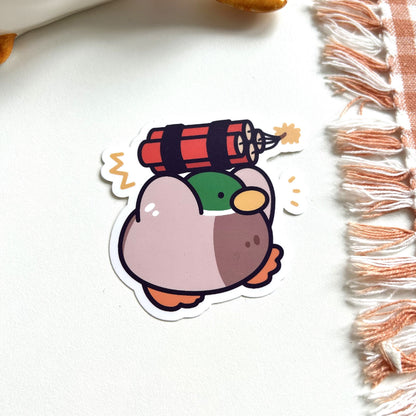 DUCKnamite - Duck With a Dynamite - Matte Duck Die Cut Sticker | Cute Sticker