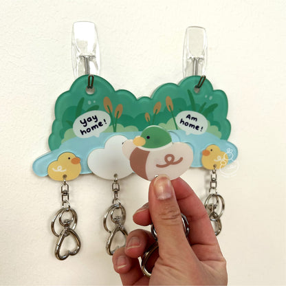 *UPGRADED* Magnetic Acrylic House Key Holder "The Ducks Family" - 4 Ducks (2 Ducks + 2 Ducklings)