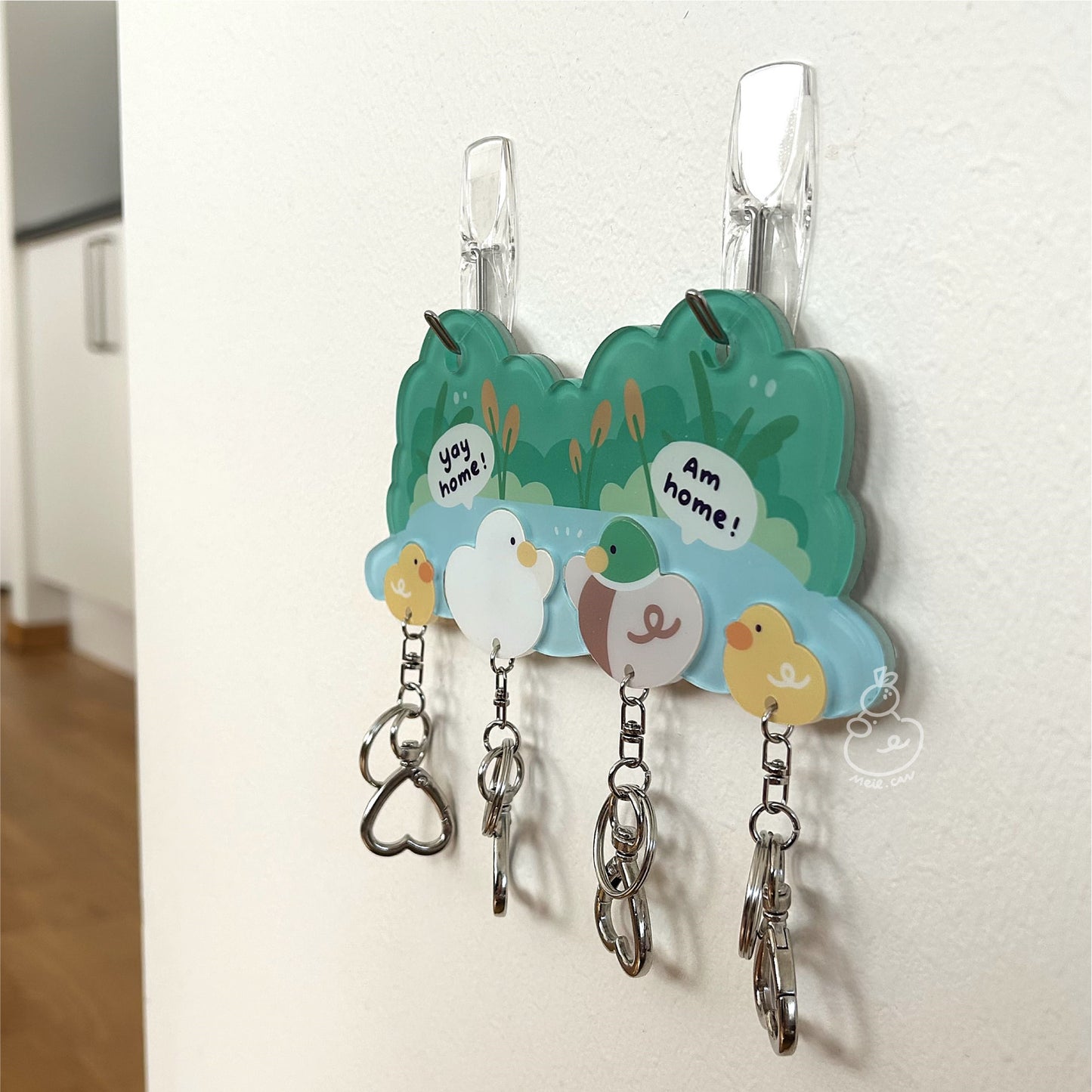 *UPGRADED* Magnetic Acrylic House Key Holder "The Ducks Family" - 4 Ducks (2 Ducks + 2 Ducklings)