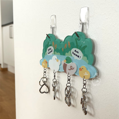*UPGRADED* Magnetic Acrylic House Key Holder "The Ducks Family" - 4 Ducks (2 Ducks + 2 Ducklings)