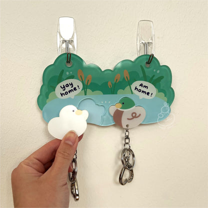 *UPGRADED* Magnetic Acrylic House Key Holder "The Ducks Family" - 2 Duck