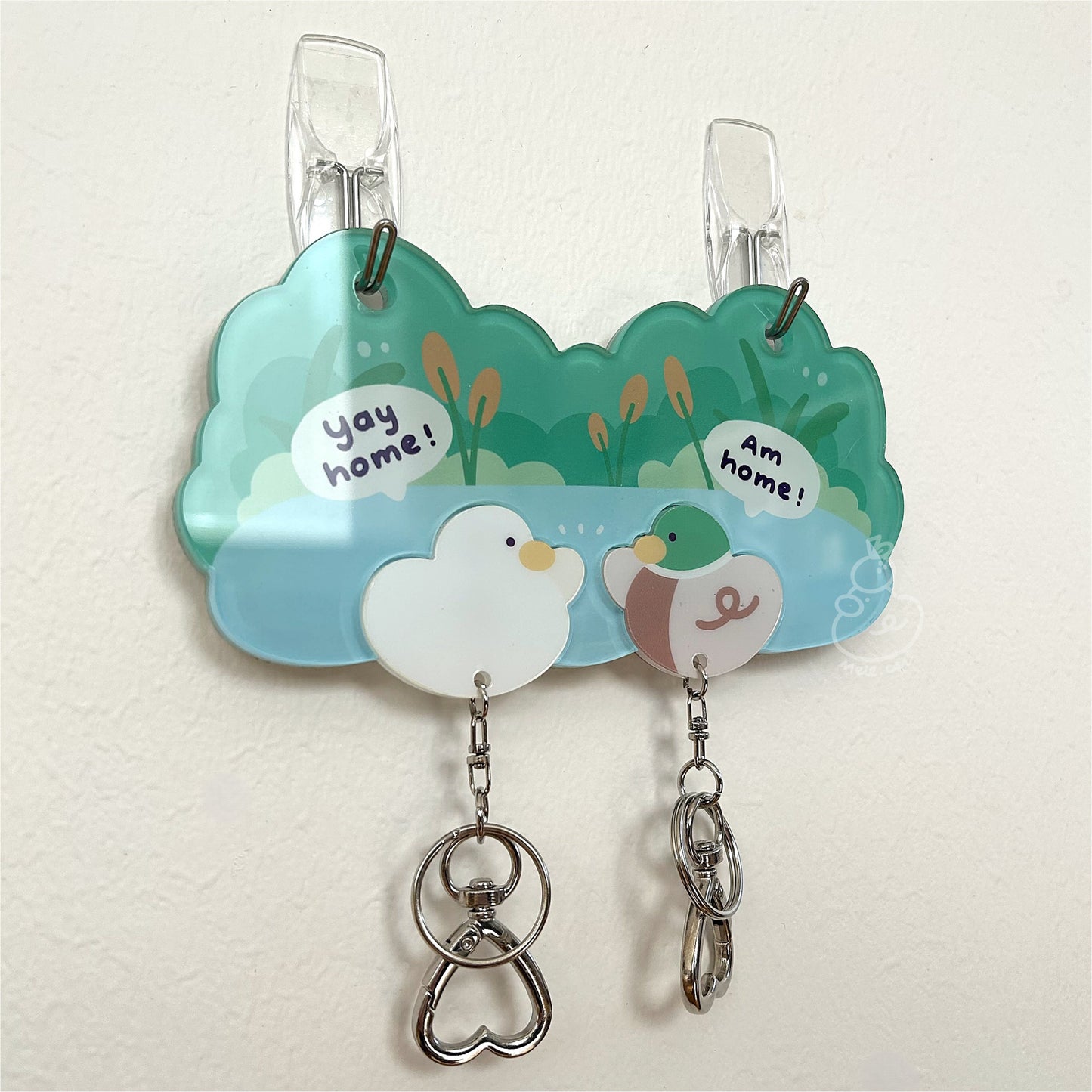 *UPGRADED* Magnetic Acrylic House Key Holder "The Ducks Family" - 2 Duck