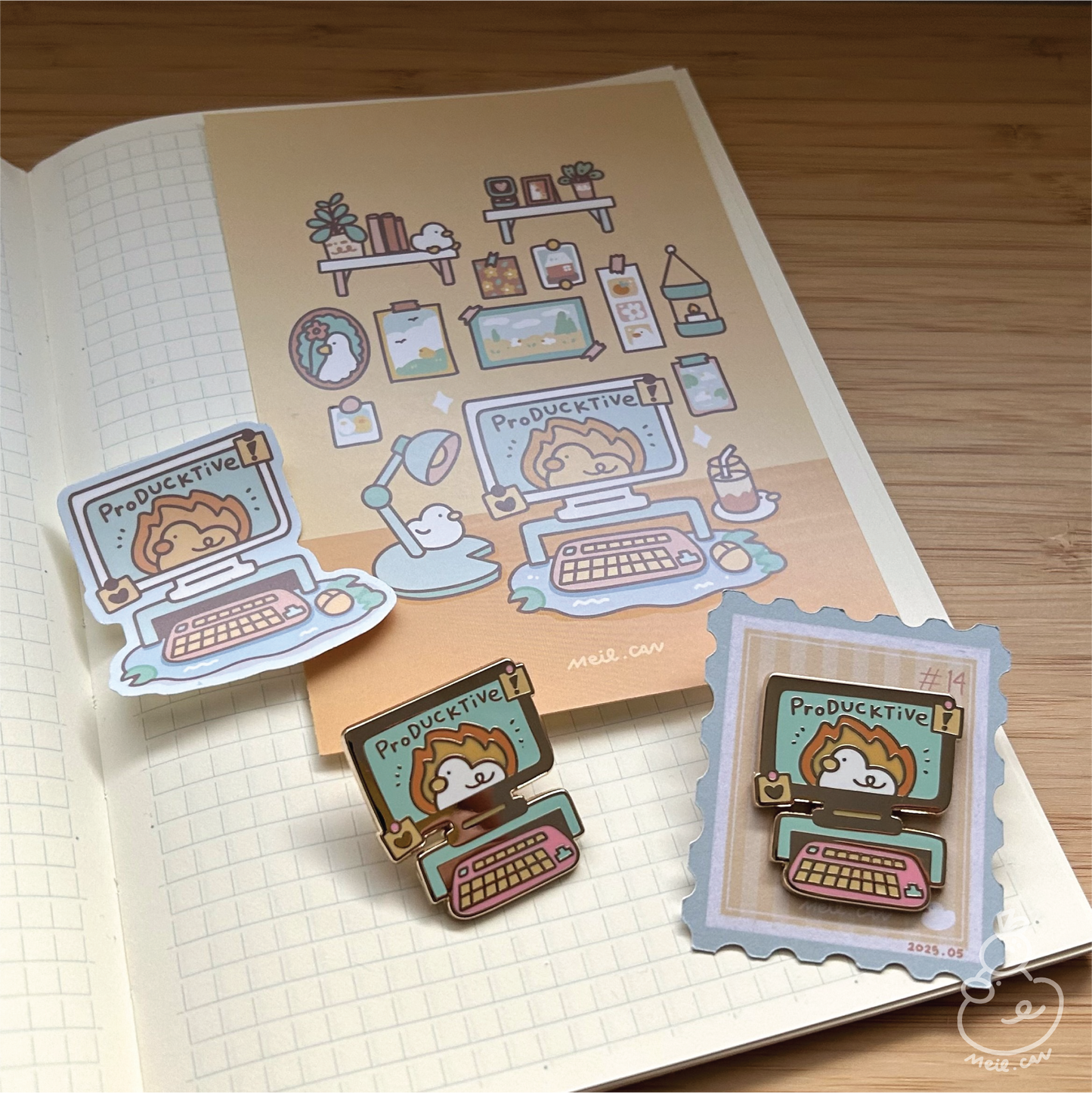 May 2025 rewards - Duckie Membership Ko-fi Archive | Enamel Pin, Artprint, Sticker