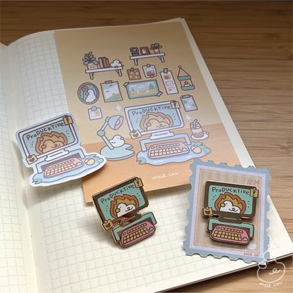 May 2025 rewards - Duckie Membership Ko-fi Archive | Enamel Pin, Artprint, Sticker