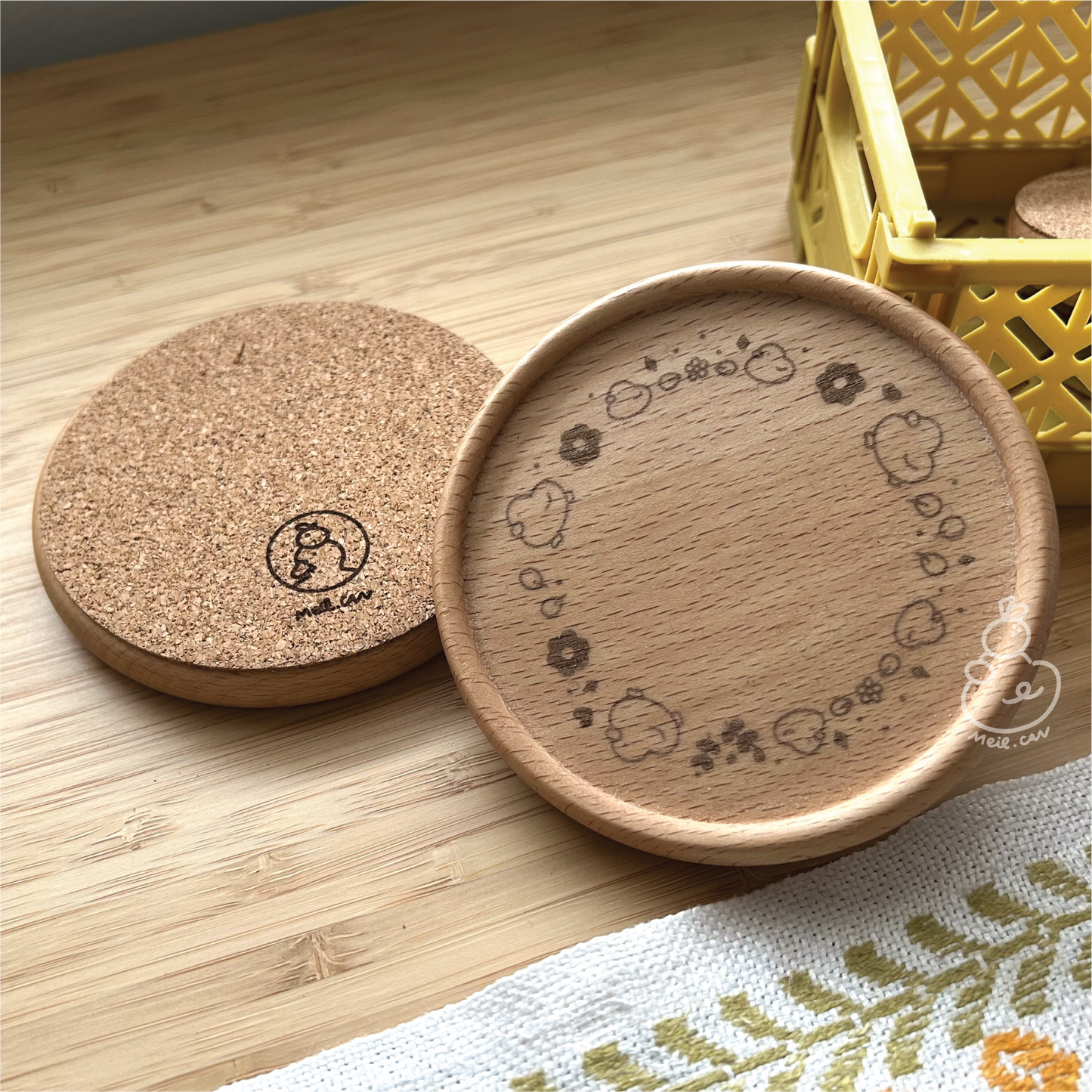 Mini Duckie Flower Wreath | Engraved Wooden Coaster *UPGRADED