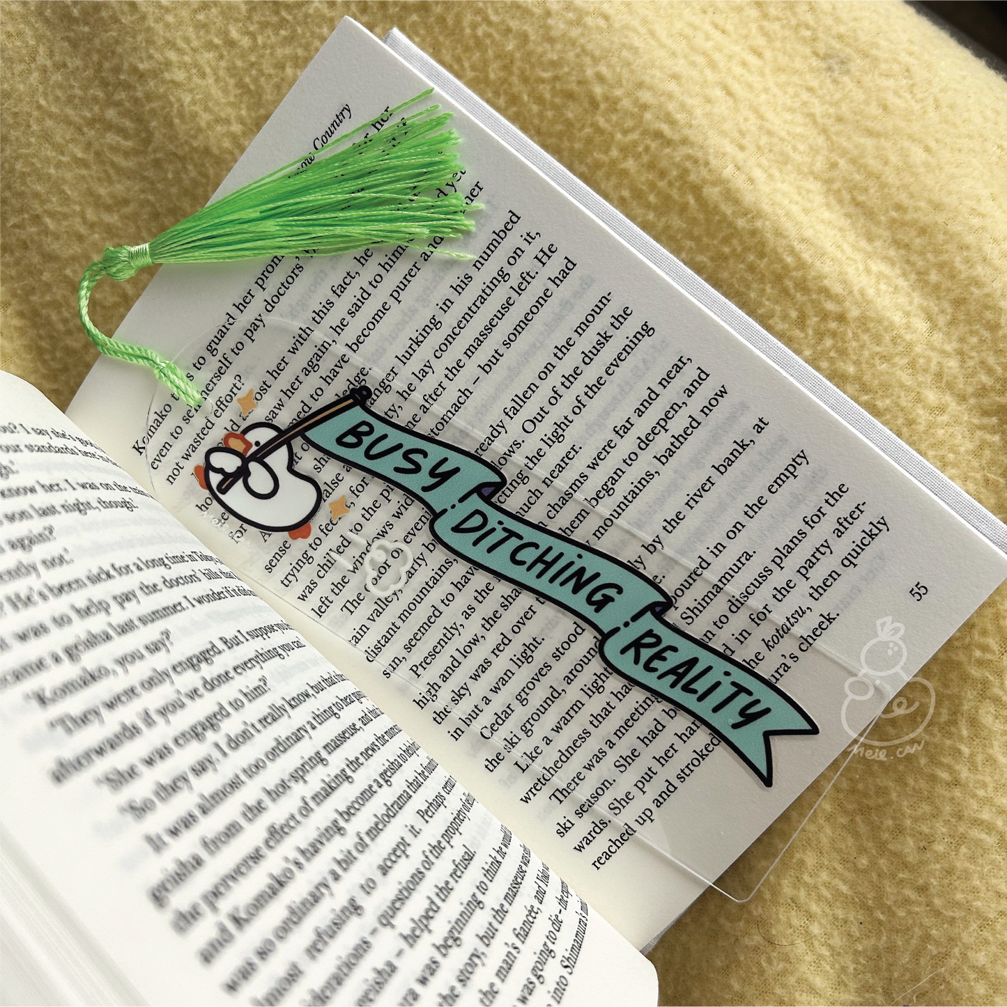 Busy Ditching Reality - Blue Banner | Acrylic Bookmark with Tassel