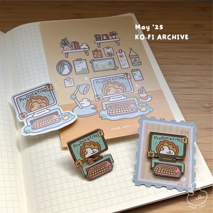 May 2025 rewards - Duckie Membership Ko-fi Archive | Enamel Pin, Artprint, Sticker