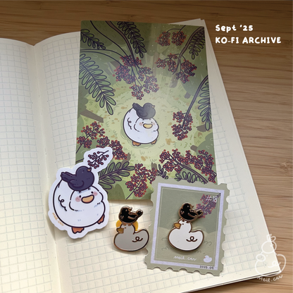 September 2025 rewards - Duckie Membership Ko-fi Archive | Enamel Pin, Artprint, Sticker